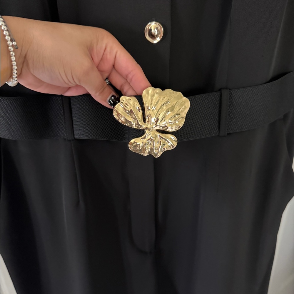 Zara Black Sleeveless Jumpsuit with Gold Button & Belt Detail - Picture 2 of 2